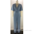 tencel denim kortärmad bälte dam dam jumpsuit